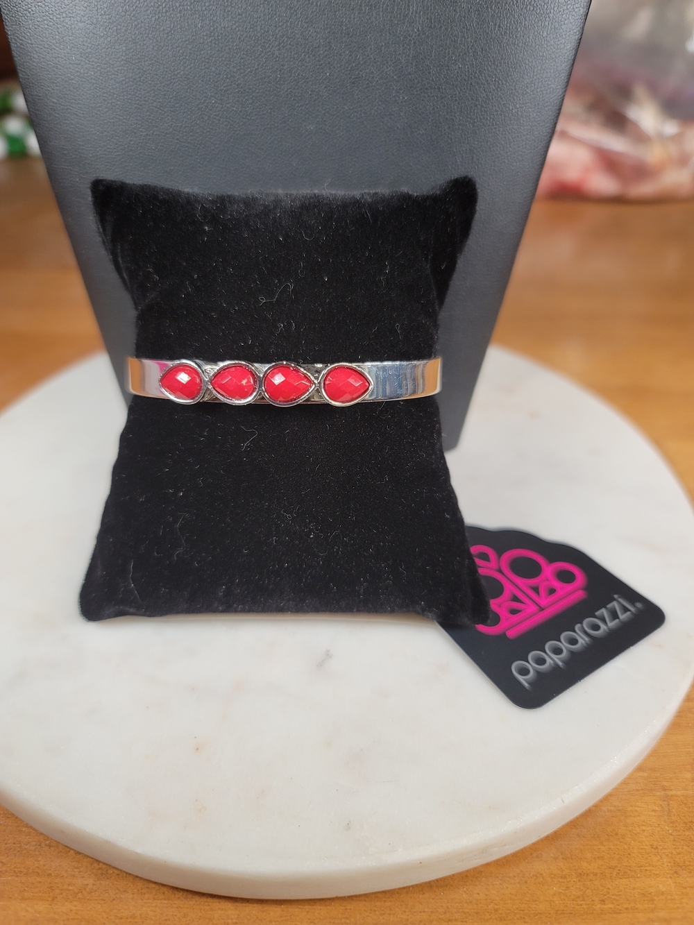 Paparazzi Silver Cuff Bracelet with Red Stone Accents